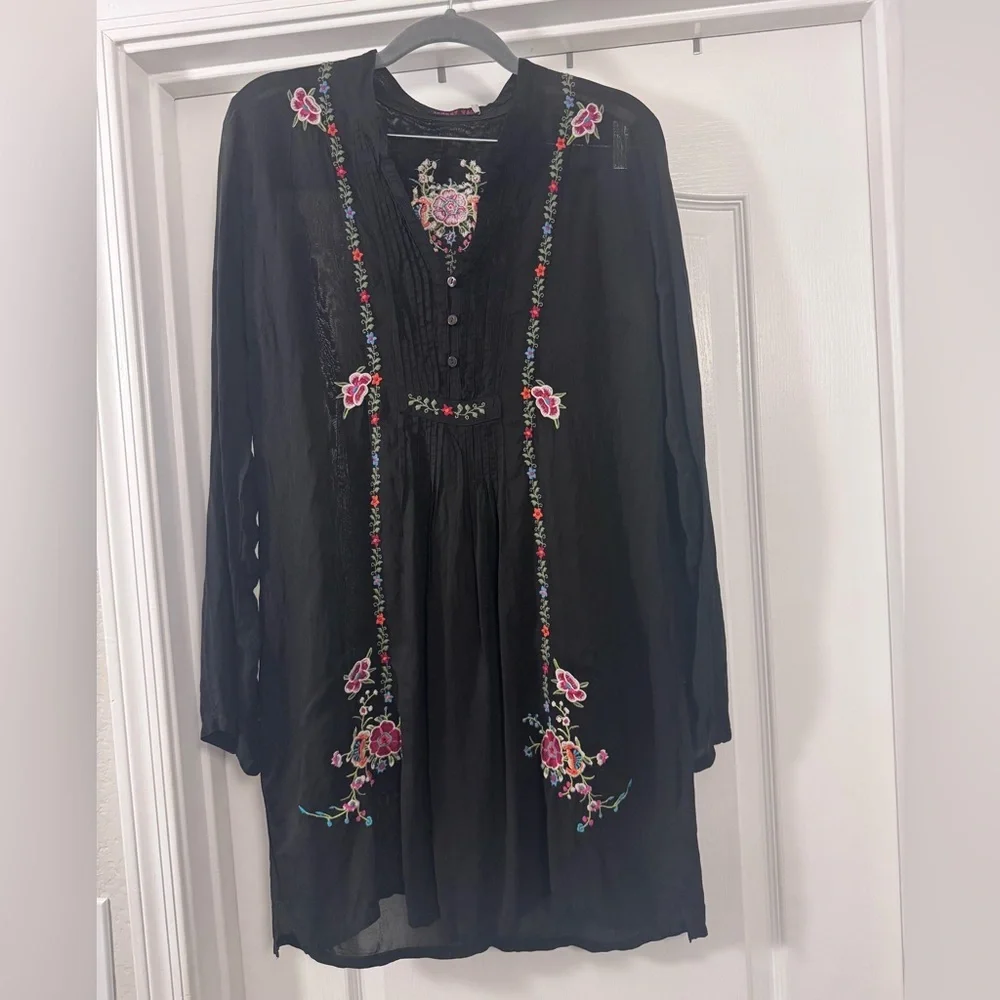 Johnny Was Black Mini Dress with Floral Embroidery - Picture 1 of 11